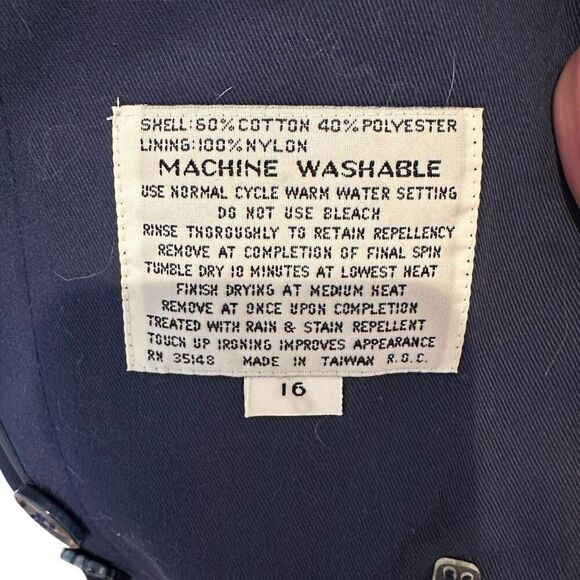 Misty Harbor Button Front Lined Trench Coat Navy Blue Size 16 - Picture 3 of 6